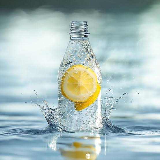 Crystal clear water being poured into glass with fresh lemons